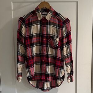 American Eagle Outfitters Red and Cream Plaid Shirt